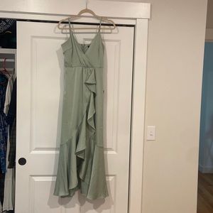 Lulu’s Sage Green High Low satin dress, tags on